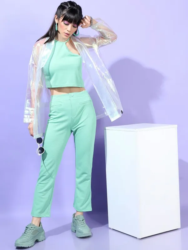  Tokyo Talkies Women Green Solid Regular Tops