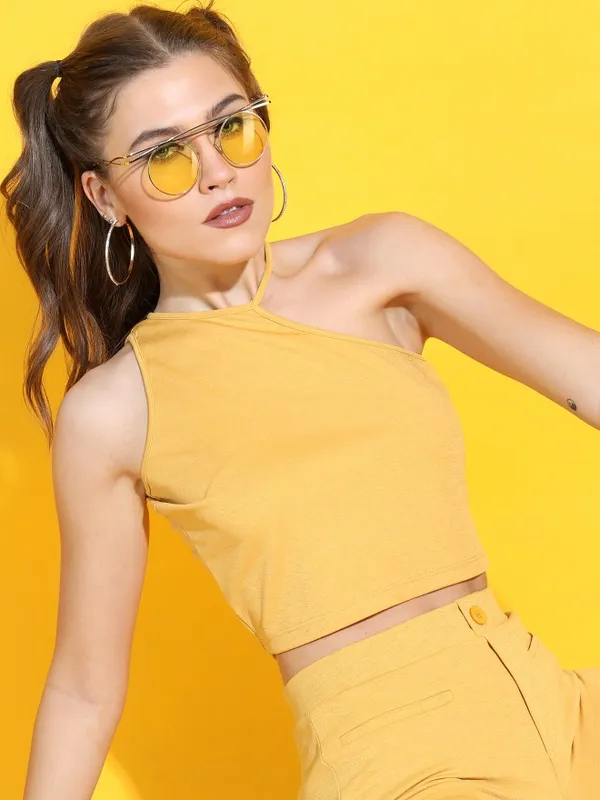  Tokyo Talkies Women Mustard Solid Fitted Tops