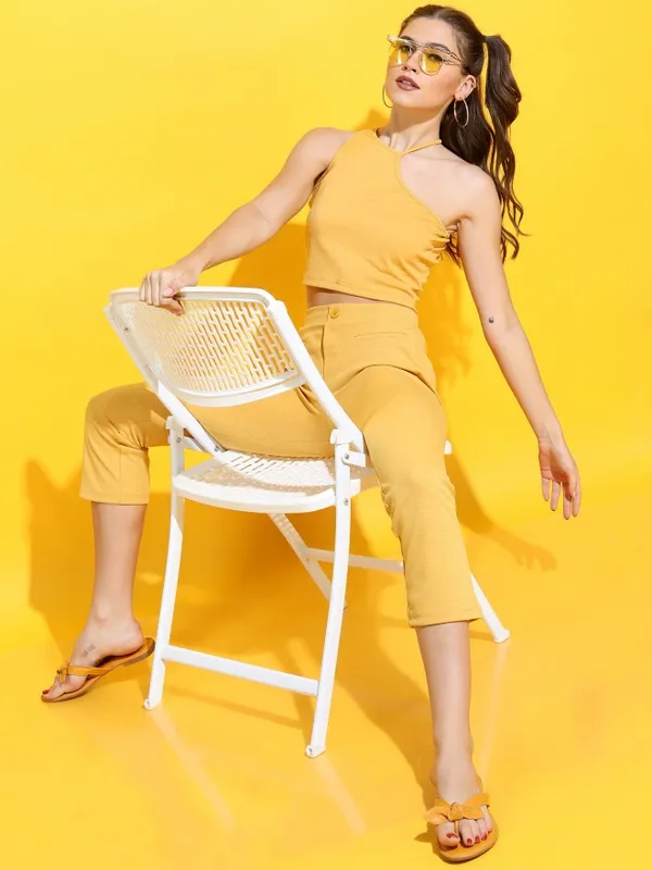  Tokyo Talkies Women Mustard Solid Fitted Tops
