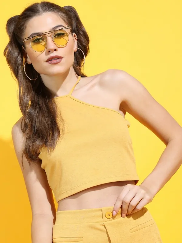 Tokyo Talkies Women Mustard Solid Fitted Tops