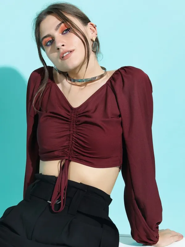  Tokyo Talkies Women Maroon Solid Regular Tops