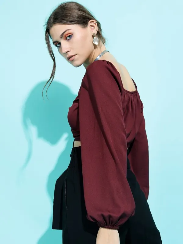  Tokyo Talkies Women Maroon Solid Regular Tops