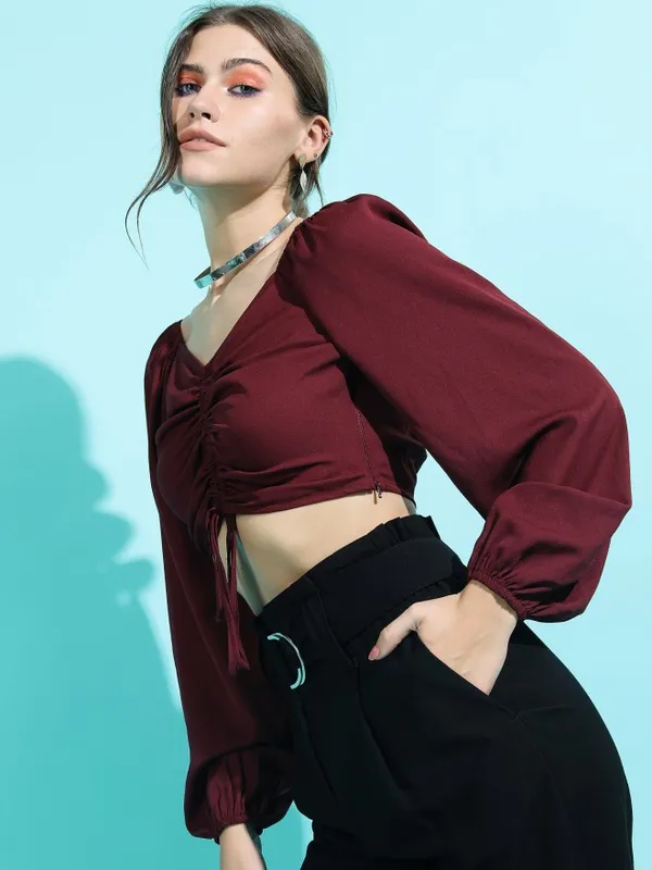  Tokyo Talkies Women Maroon Solid Regular Tops