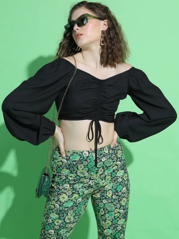  Tokyo Talkies Women Black Solid Regular Tops