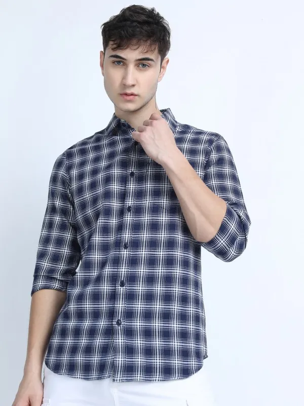  Ketch Men White Checked Slim Fit Casual Shirts