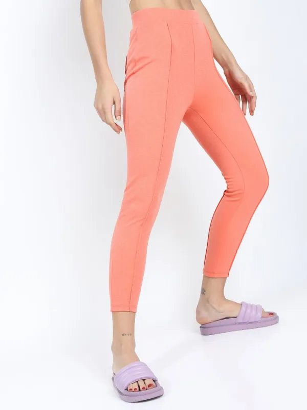  Tokyo Talkies Women Peach Solid Slim Fit Casual Trousers