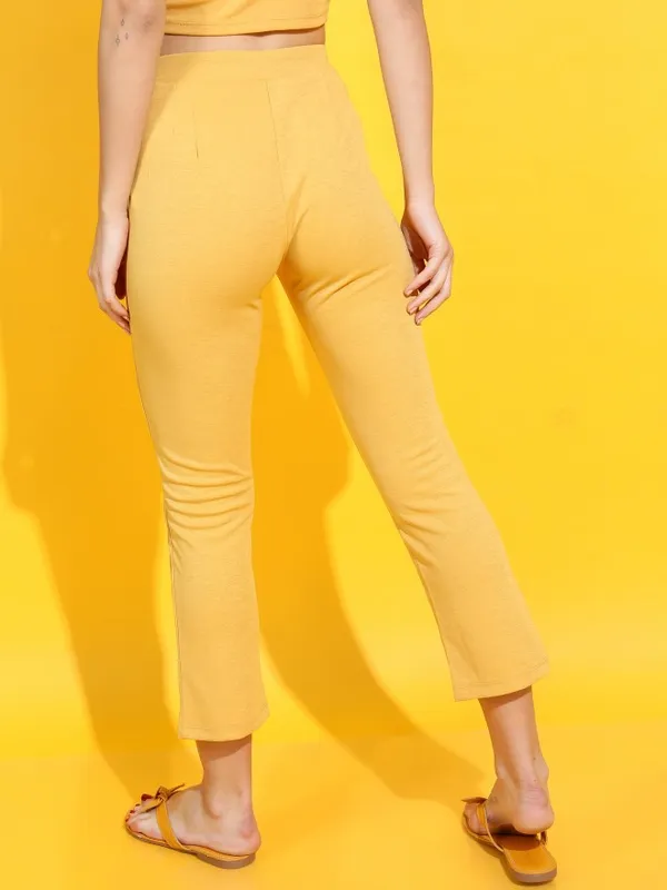  Tokyo Talkies Women Mustard Solid Slim Fit Casual Trousers