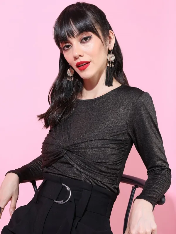  Tokyo Talkies Women Black Solid Fitted Tops