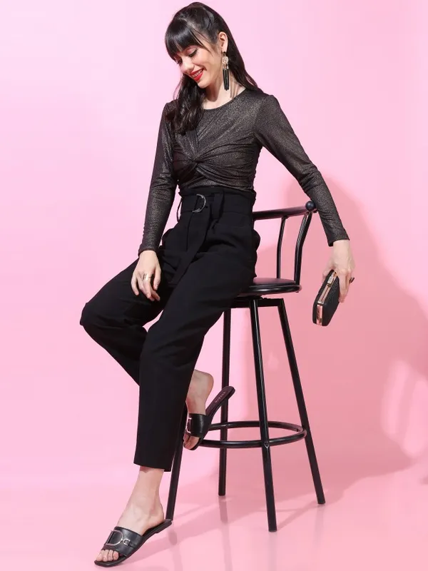  Tokyo Talkies Women Black Solid Fitted Tops