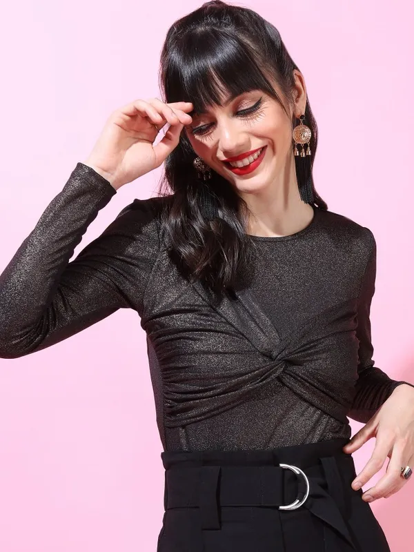  Tokyo Talkies Women Black Solid Fitted Tops