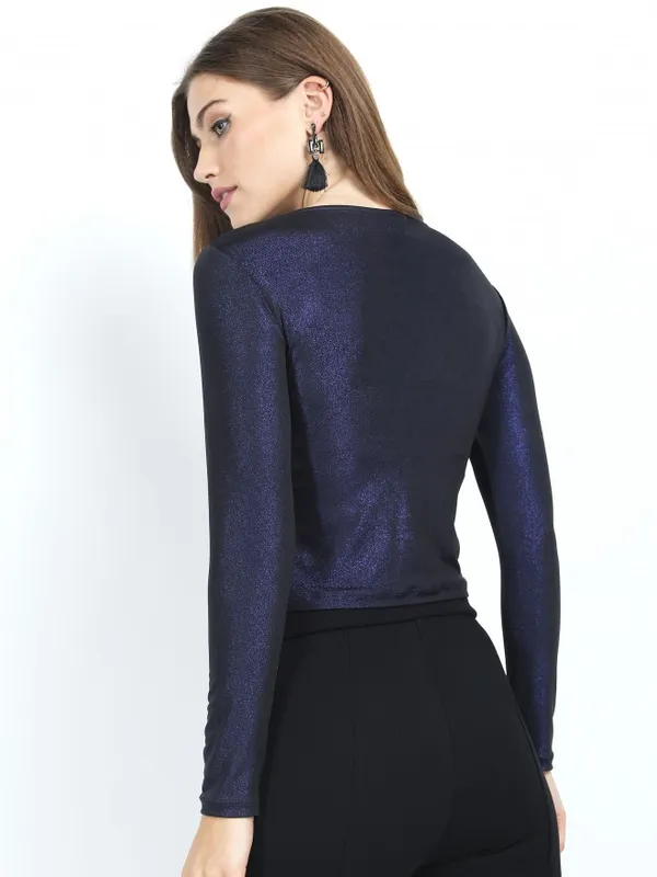  Tokyo Talkies Women Blue Solid Fitted Tops