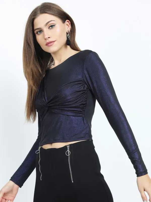  Tokyo Talkies Women Blue Solid Fitted Tops