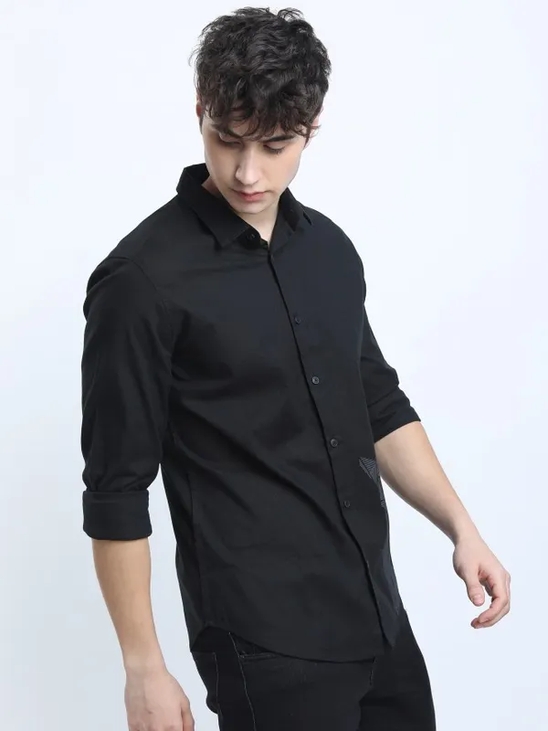  Ketch Men Black Printed Slim Fit Casual Shirts