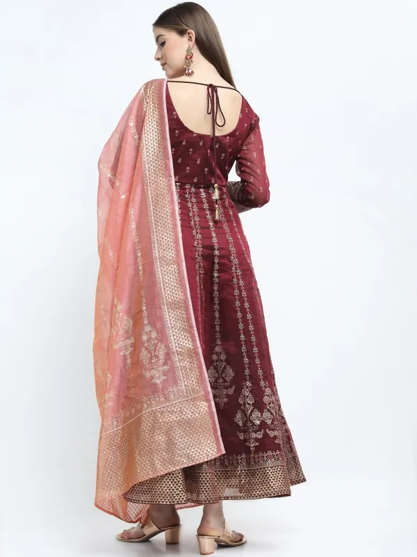  Vishudh Women Maroon Printed A-Line Ethnic Dresses