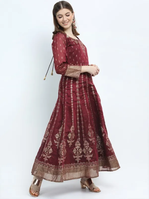  Vishudh Women Maroon Printed A-Line Ethnic Dresses
