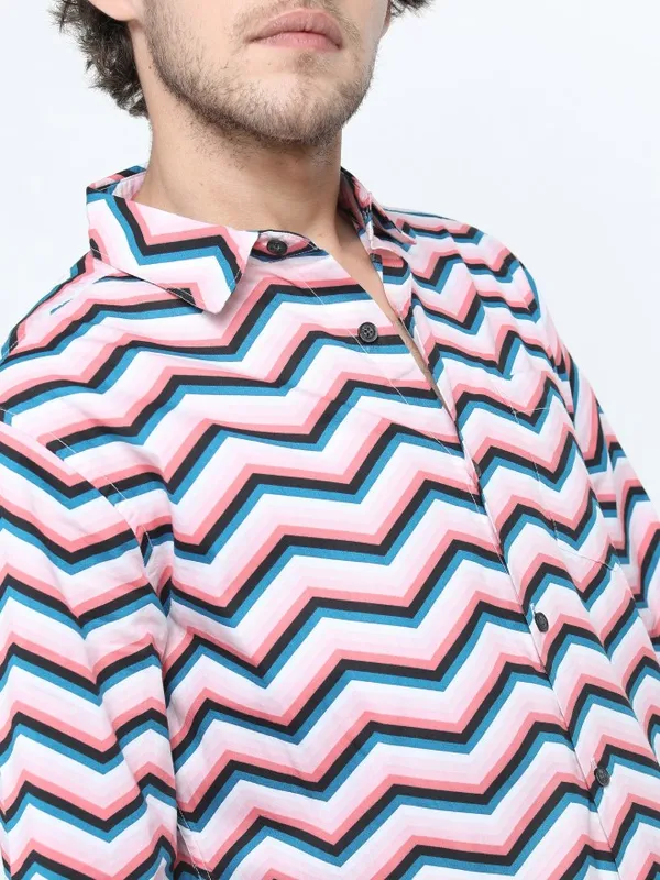 Highlander Mens Pink Slim Fit Printed Casual Shirt