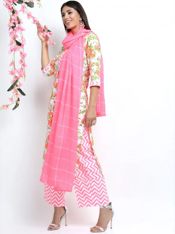  Vishudh Women Off White Printed Kurta Sets