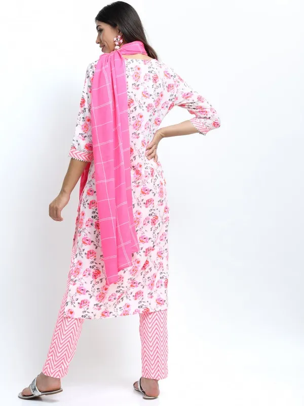 Vishudh Women Off White Floral Printed Straight Kurta with Palazzo & Dupatta
