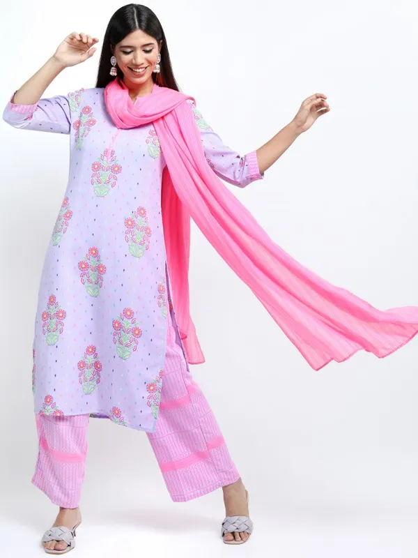  Vishudh Women Mauve Printed Kurta Sets