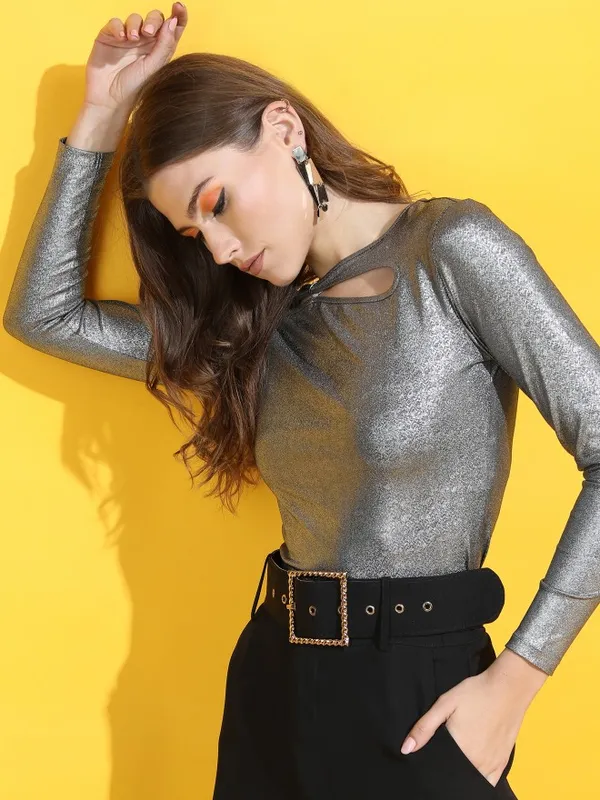  Tokyo Talkies Women Grey Solid Fitted Tops