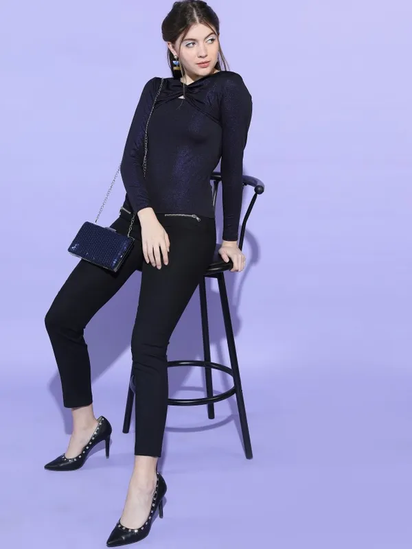  Tokyo Talkies Women Navy Blue Solid Regular Tops