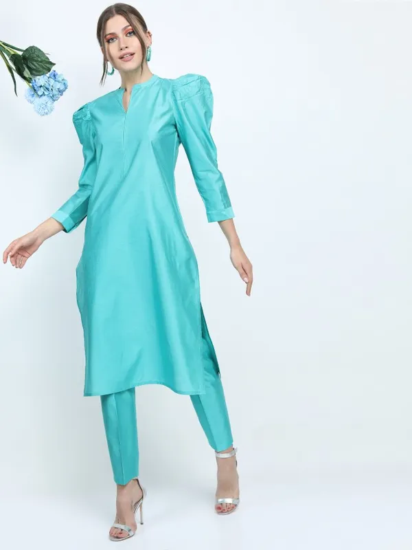  Vishudh Women Turquoise Printed Kurta Sets