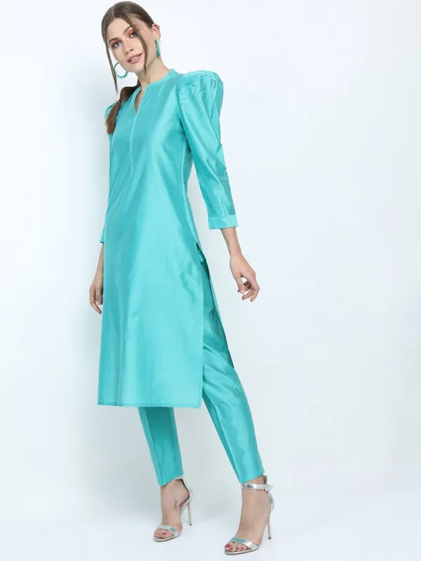  Vishudh Women Turquoise Printed Kurta Sets