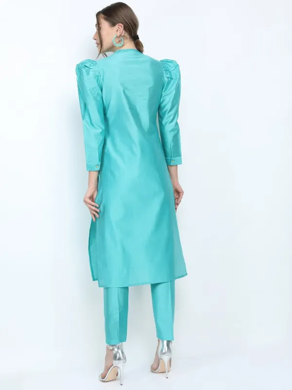  Vishudh Women Turquoise Printed Kurta Sets