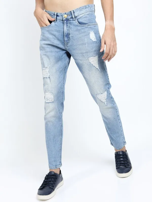  Ketch Men Blue Tapered Fit Highly Distressed Jeans