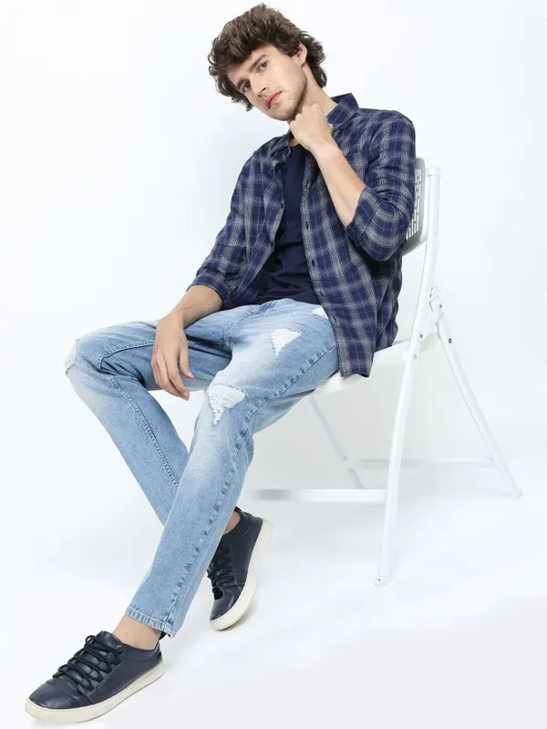  Ketch Men Blue Tapered Fit Highly Distressed Jeans