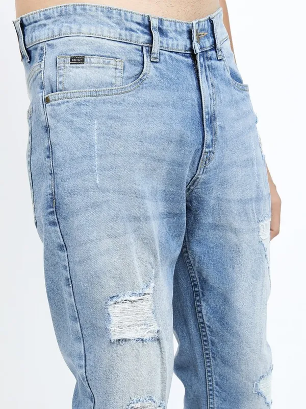  Ketch Men Blue Tapered Fit Highly Distressed Jeans