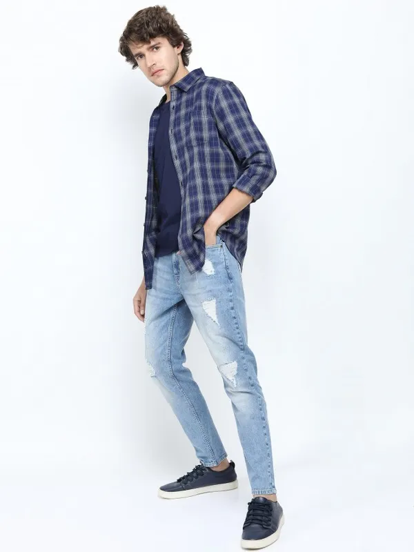  Ketch Men Blue Tapered Fit Highly Distressed Jeans