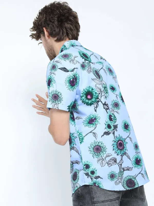  Locomotive Men Blue Printed Slim Fit Casual Shirts