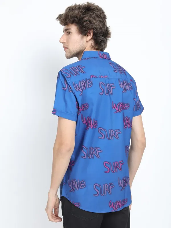  Locomotive Men Blue Printed Slim Fit Casual Shirts