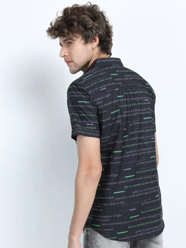  Locomotive Men Black Printed Slim Fit Casual Shirts