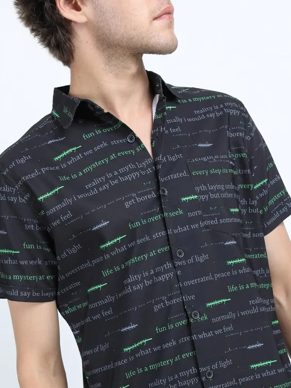  Locomotive Men Black Printed Slim Fit Casual Shirts