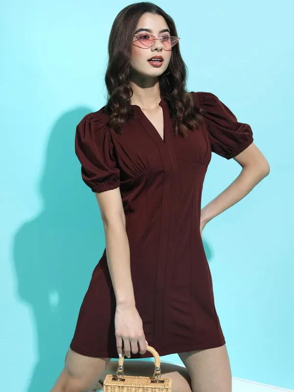  Tokyo Talkies Women Maroon Solid Sheath Dresses