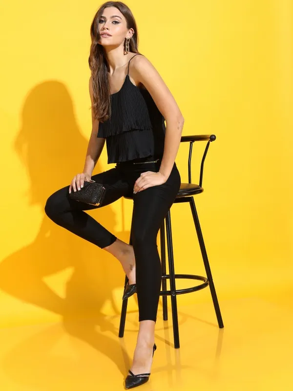  Tokyo Talkies Women Black Solid Regular Tops