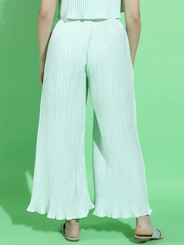  Tokyo Talkies Women Green Solid Flared Casual Trousers