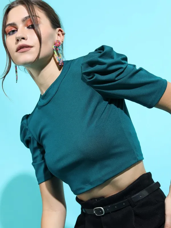 Tokyo Talkies Women Teal Solid Regular Tops