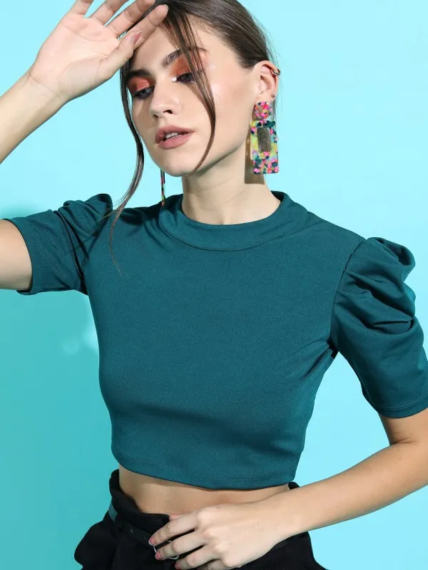  Tokyo Talkies Women Teal Solid Regular Tops