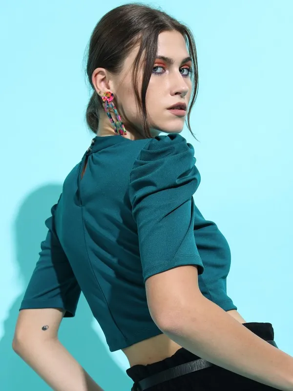  Tokyo Talkies Women Teal Solid Regular Tops