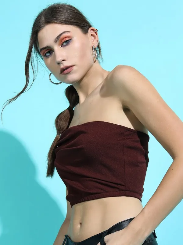  Tokyo Talkies Women Maroon Solid Regular Tops