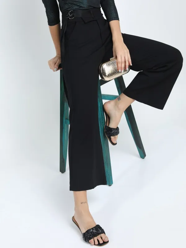  Tokyo Talkies Women Black Solid Flared Casual Trousers