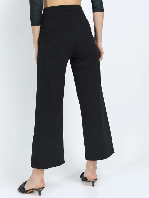  Tokyo Talkies Women Black Solid Flared Casual Trousers