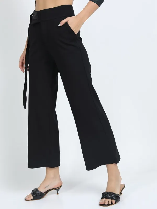  Tokyo Talkies Women Black Solid Flared Casual Trousers