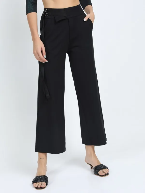  Tokyo Talkies Women Black Solid Flared Casual Trousers