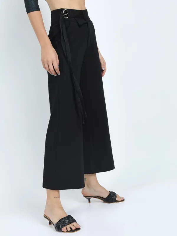  Tokyo Talkies Women Black Solid Flared Casual Trousers