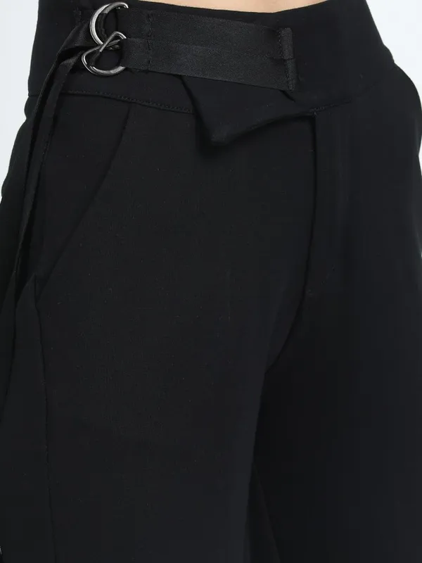  Tokyo Talkies Women Black Solid Flared Casual Trousers