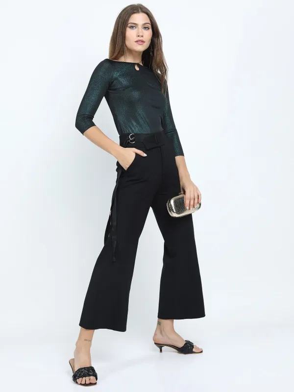  Tokyo Talkies Women Black Solid Flared Casual Trousers